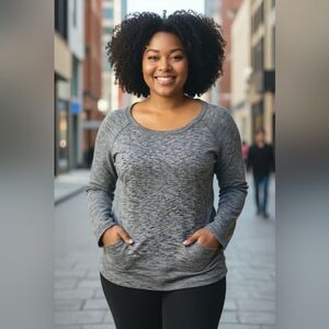 Danskin Extra Large Cotton Knit Scoop Neck LS Sweater Pockets